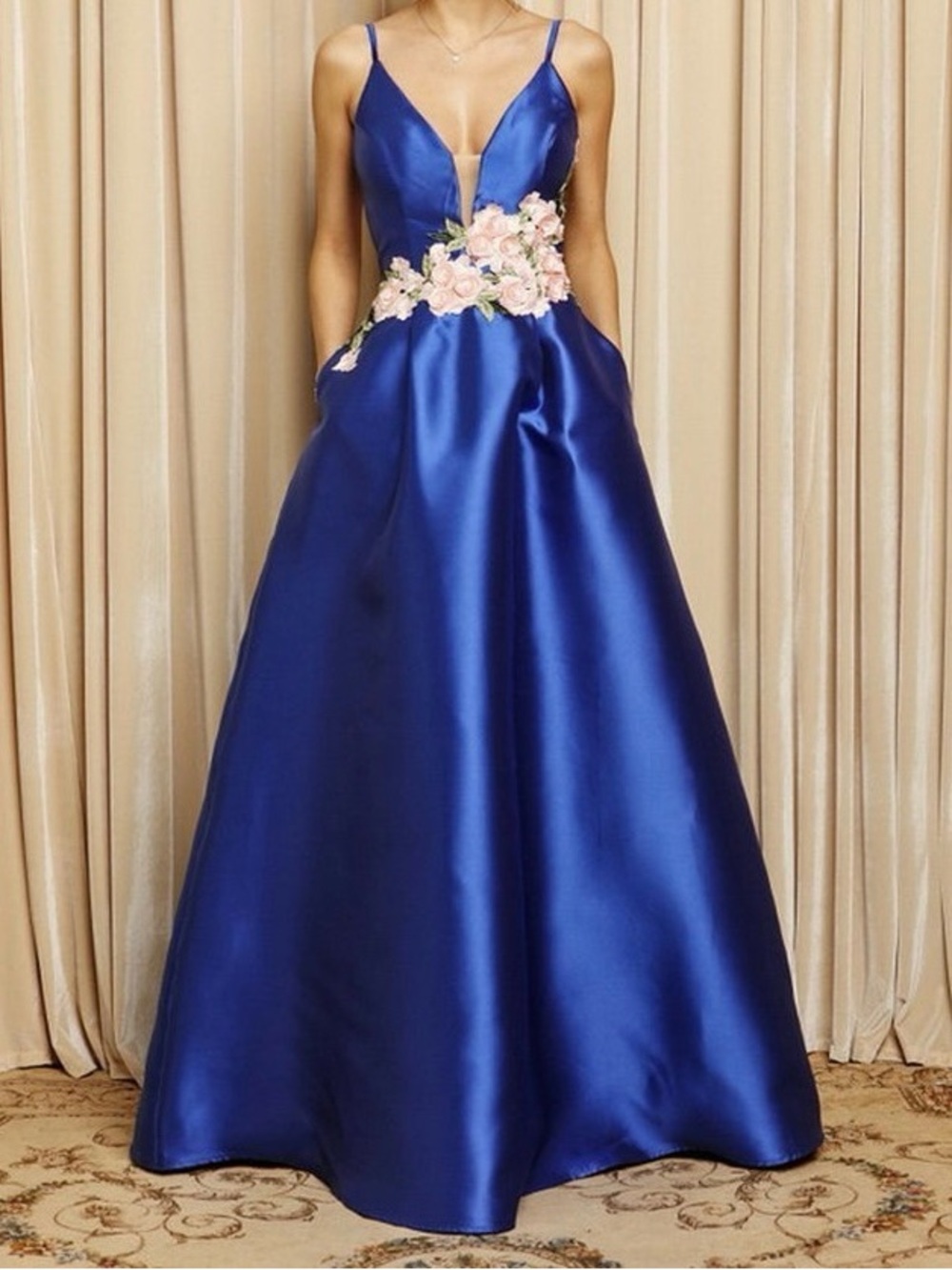 Floral Waist Detail Ball Gown Dress